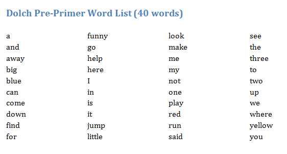books Dolch List word Primer  pre-primer Pre Word sight printable